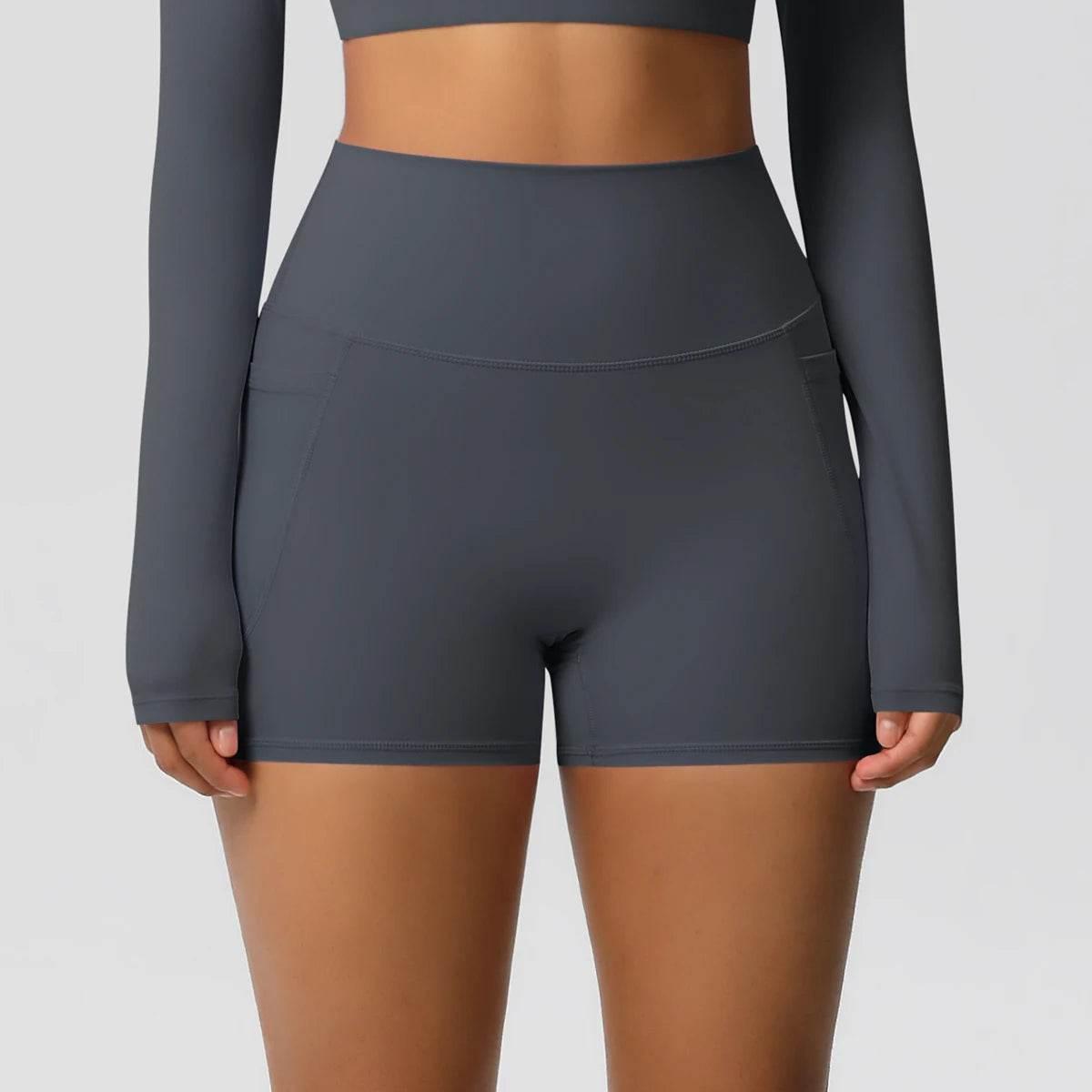 Women Sports Short With PocketedYoga Legging Shorts Squat Proof High Waist Fitness Tight Shorts Quick Drying Cycling Workout Gym - Empire P.E