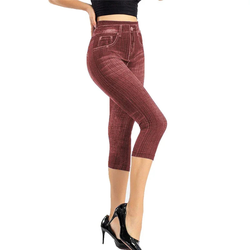 Women Denim Print Leggings Fashion Slim Leggings - Empire P.E