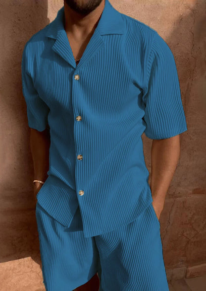 Spring/Summer suit Solid color corduroy shorts sleeve shirt and shorts - Empire P.E
