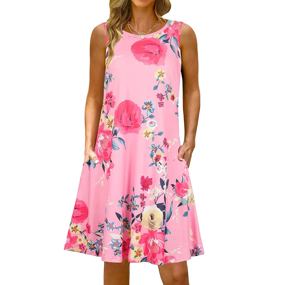 S-5Xl Colorful Printed O Neck Long Dress - Empire P.E
