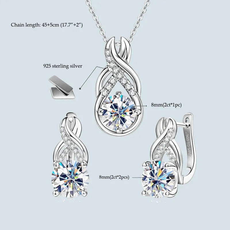 8mm 2.0CT D Moissanite Jewelry Sets 925 Sterling Silver - Empire P.E