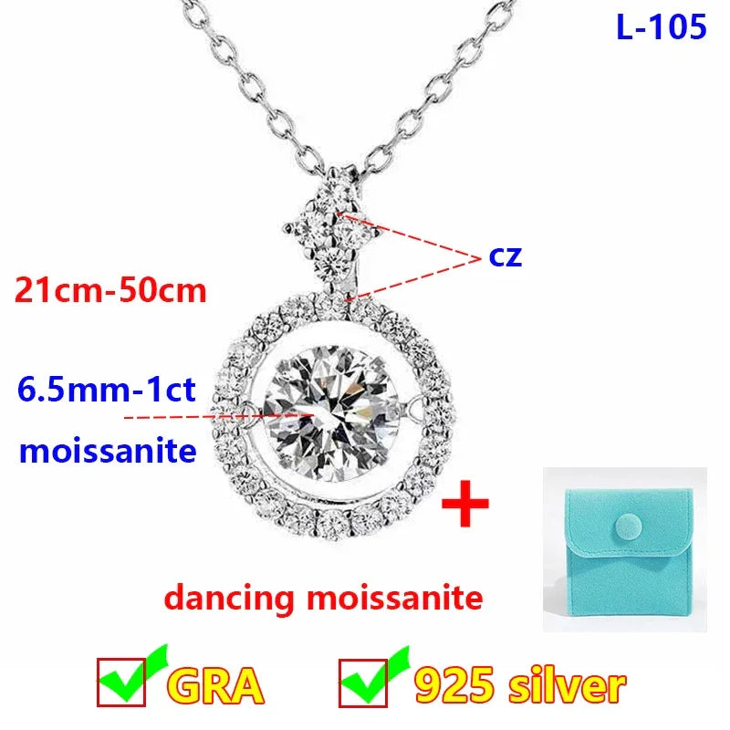 Dancing Moissanite Women Moissanite Necklace Original 925 Sterling Silver - Empire P.E