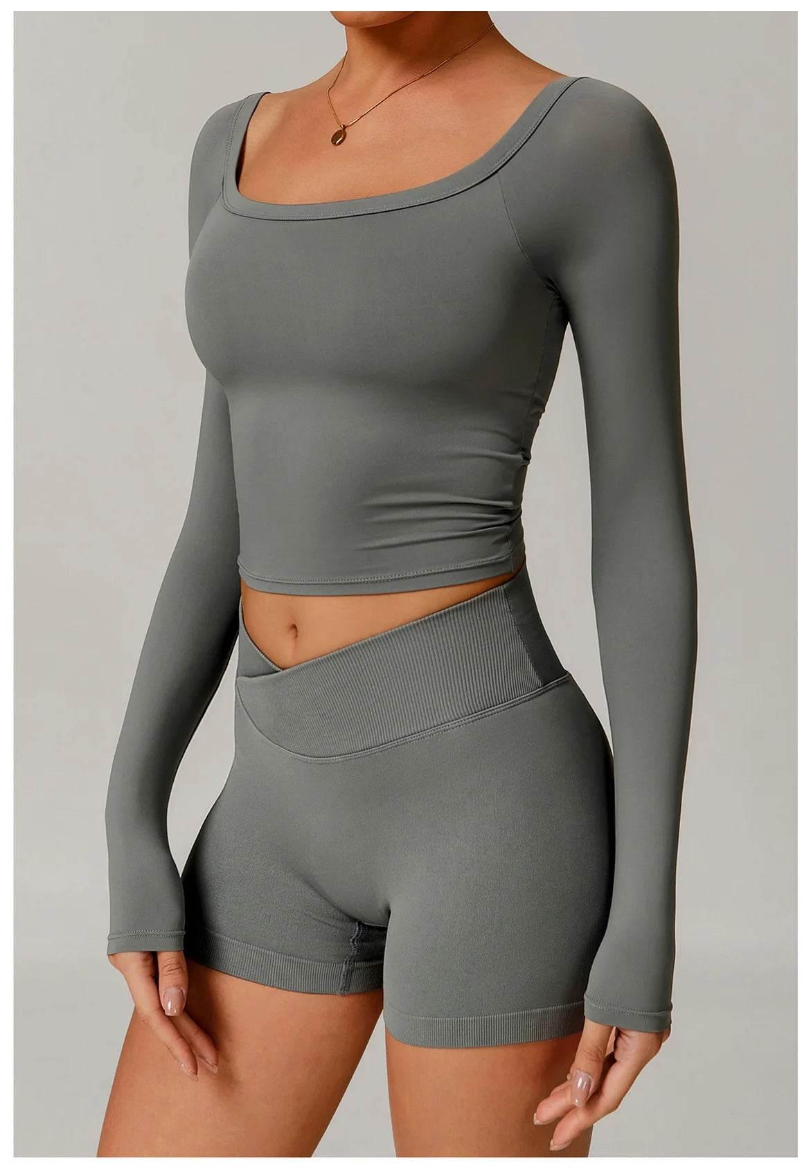 Women Yoga Shirts Crop Tops Long Sleeves Shirts for Women Yoga Sports Fitness Gym Clothing Running Workout Tops Sports Shirts - Empire P.E