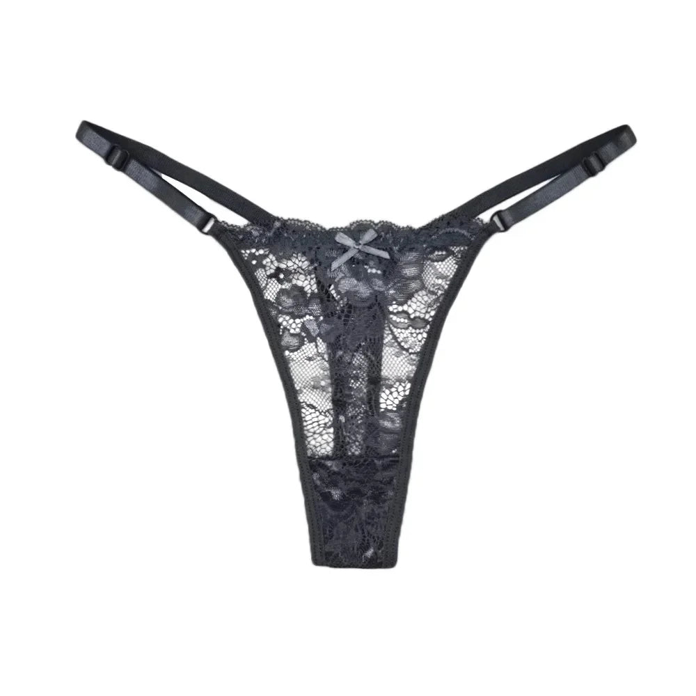 5 PCS/Set Adjust Waistband Sexy Lace Thongs Women Solid Color - Empire P.E