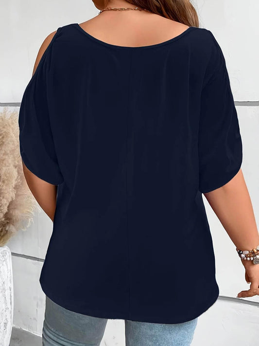 Plus Size Cold Shoulder T-Shirt for Women Casual Loose Fit Summer Top with Trendy Cutouts - Empire P.E