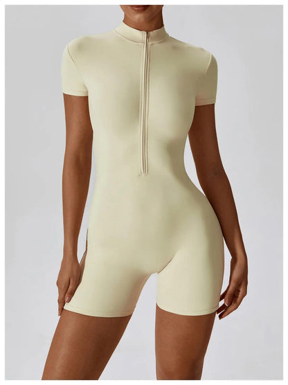 Yoga Set Women's One-Piece Suit Zipper Short Sleeve Gym Push Up Workout Clothes Fitness Short Bodysuit Sportswear Jumpsuits - Empire P.E