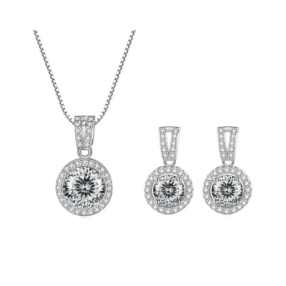 2ct total Moissanite Jewelry Set Sterling Silver 925 Necklace Earrings - Empire P.E