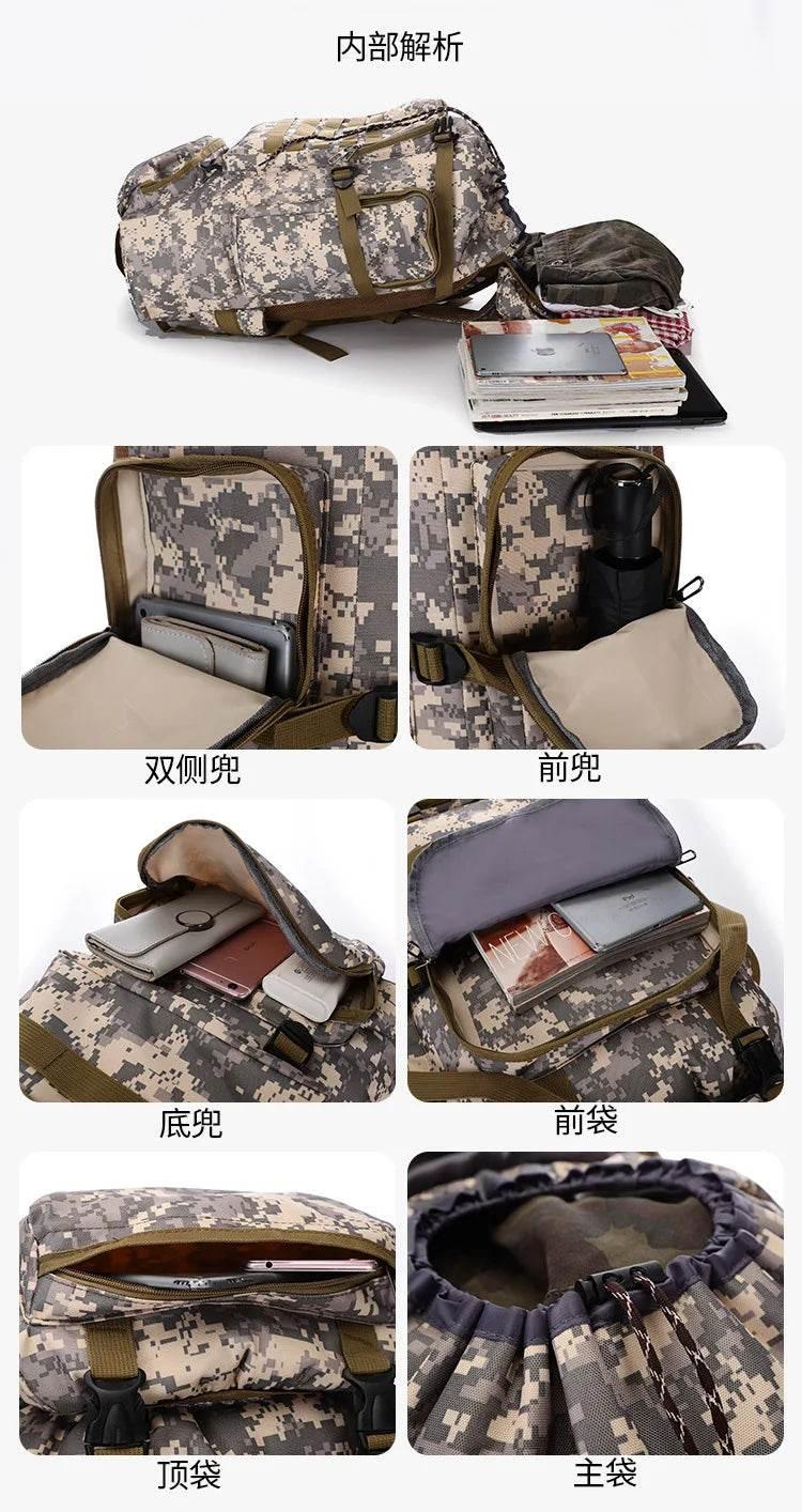 80L Waterproof Molle Camo Tactical Backpack Military Army Hiking Camping Backpack Travel Rucksack Outdoor Sports Climbing Bag - Empire P.E