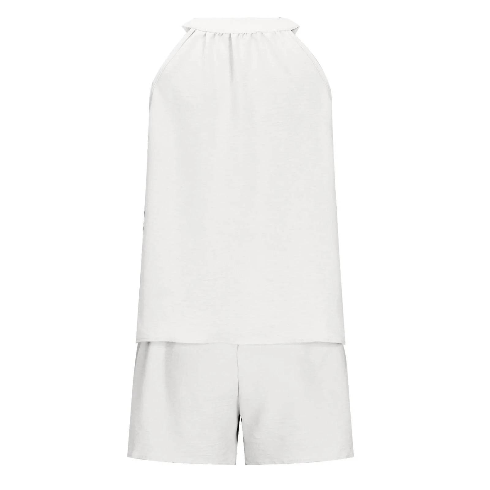 Women'S Summer Casual Suit New Urban Casual Women'S Solid Color Sleeveless Vest Elastic Shorts Home Clothes Two-Piece Set - Empire P.E