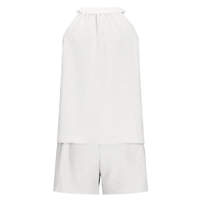 Women'S Summer Casual Suit New Urban Casual Women'S Solid Color Sleeveless Vest Elastic Shorts Home Clothes Two-Piece Set - Empire P.E