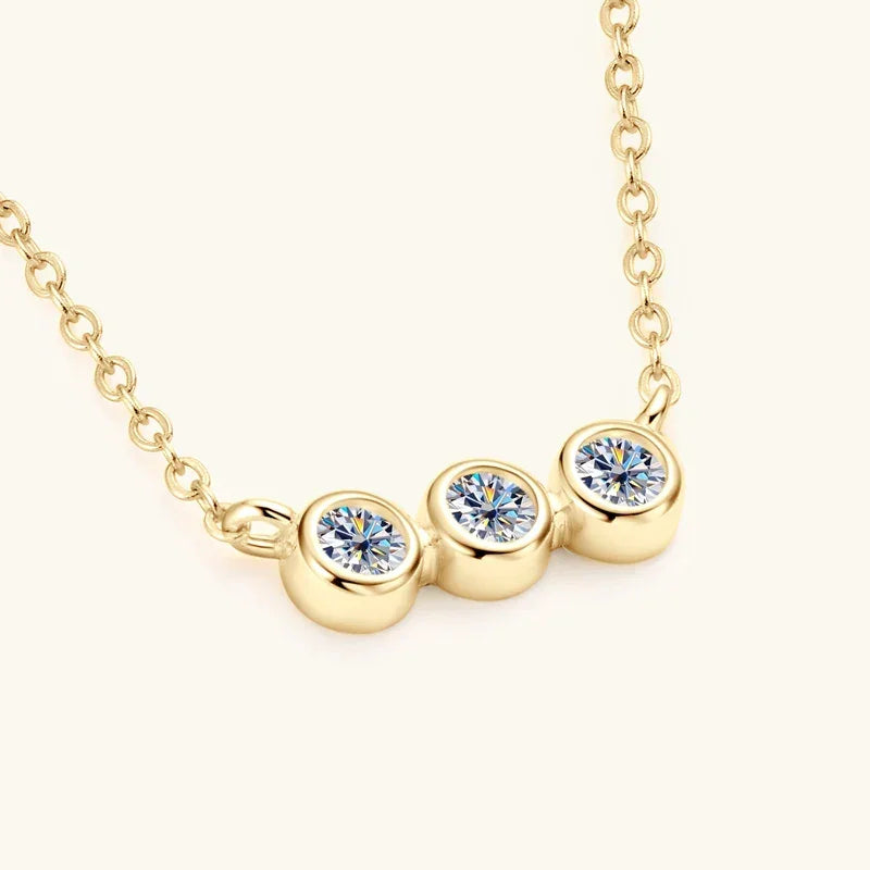 3mm Moissanite Jewelry Sets Real 925 Silver for Women 3 Stones Pendant Necklace Stud Earrings Set - Empire P.E
