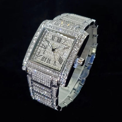 New Luxury Diamond Watch for Men Fashion Ice Out Rectangle Wristwatch - Empire P.E