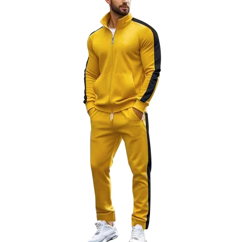 Mens Autumn Fashion Side Striped Jackets And Pants Two Piece Sets