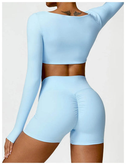 Hearuisavy 2PCS Long Sleeve Gym Set Women Yoga Clothes Quick-Drying Sportswear Running Leggings Workout Sports Crop Top Women - Empire P.E
