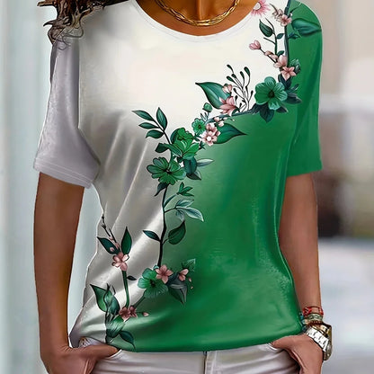 2024 New Women's Flower Print Party T-shirt