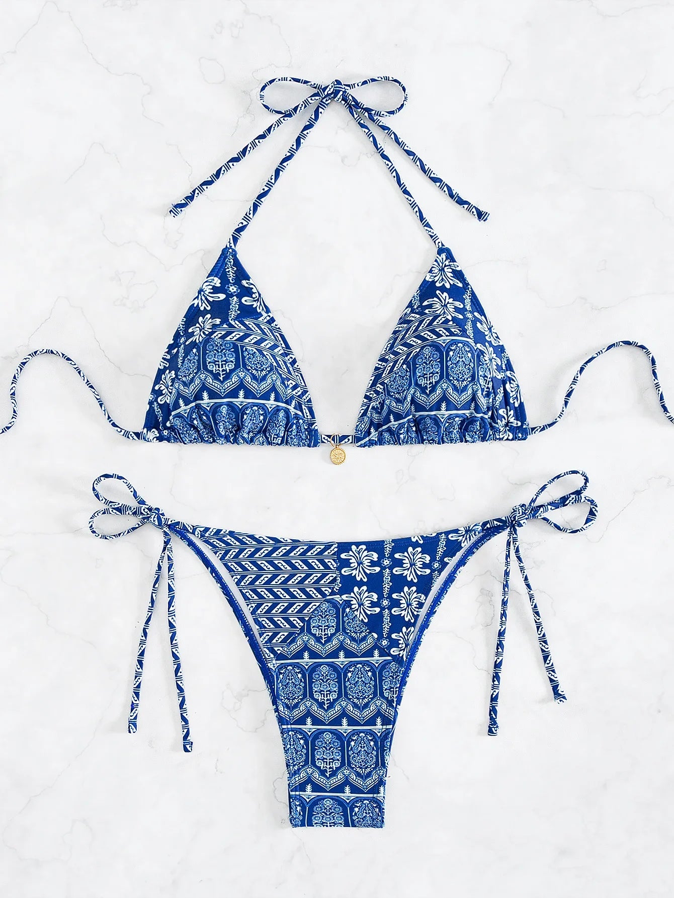 2026 new European and American triangle cup printed sexy bikini split swimsuit