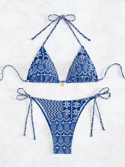 2026 new European and American triangle cup printed sexy bikini split swimsuit