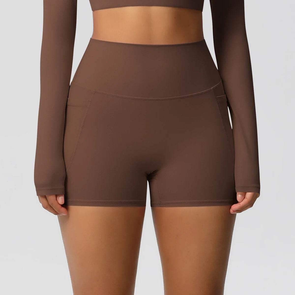 Women Sports Short With PocketedYoga Legging Shorts Squat Proof High Waist Fitness Tight Shorts Quick Drying Cycling Workout Gym - Empire P.E