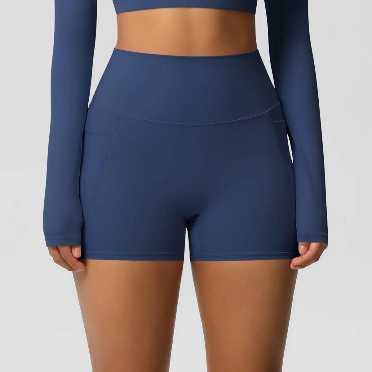 Women Sports Short With PocketedYoga Legging Shorts Squat Proof High Waist Fitness Tight Shorts Quick Drying Cycling Workout Gym - Empire P.E