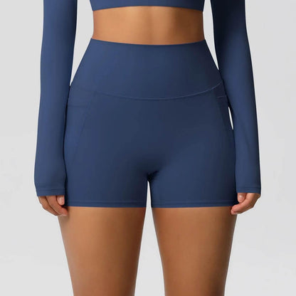 Women Sports Short With PocketedYoga Legging Shorts Squat Proof High Waist Fitness Tight Shorts Quick Drying Cycling Workout Gym - Empire P.E