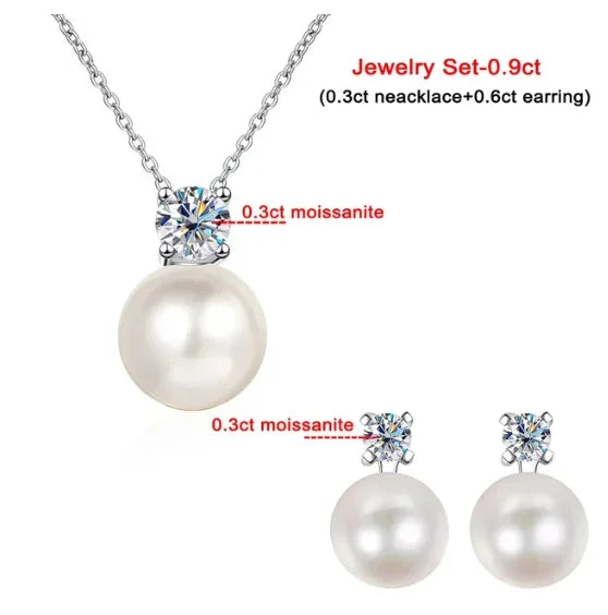 8mm Freshwater Pearl Pendant 0.9ct/set Moissanite Jewelry Sets D Color - Empire P.E