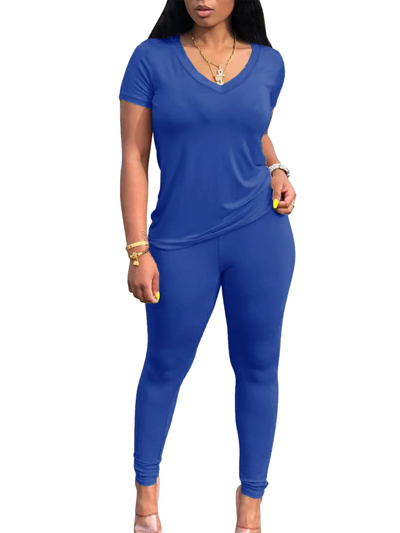 Summer Women's V-Neck One Shoulder Short Sleeve Long Pants - Empire P.E