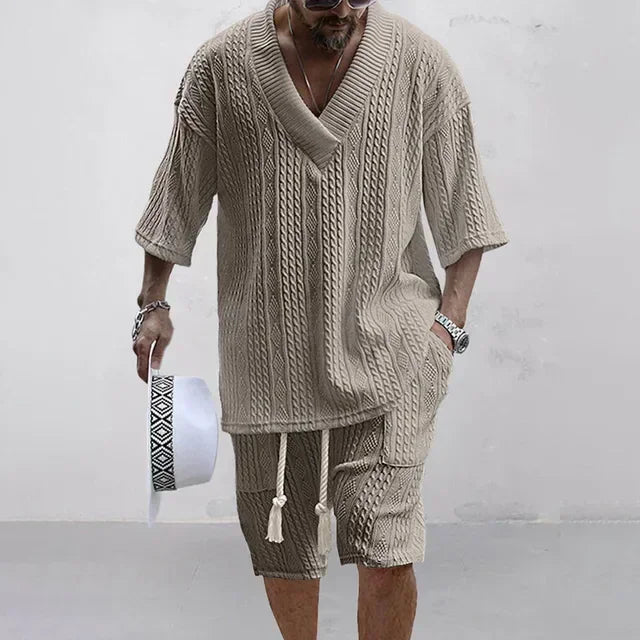 Summer Casual Knitted Two Piece Men's Outfit Set