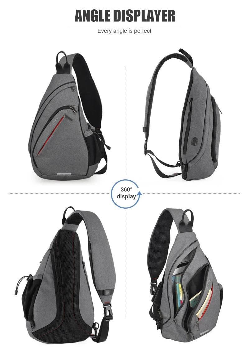 Mixi Men One Shoulder Backpack Women Sling Bag Crossbody USB Boys Cycling Sports Travel Versatile Fashion Bag Student School - Empire P.E