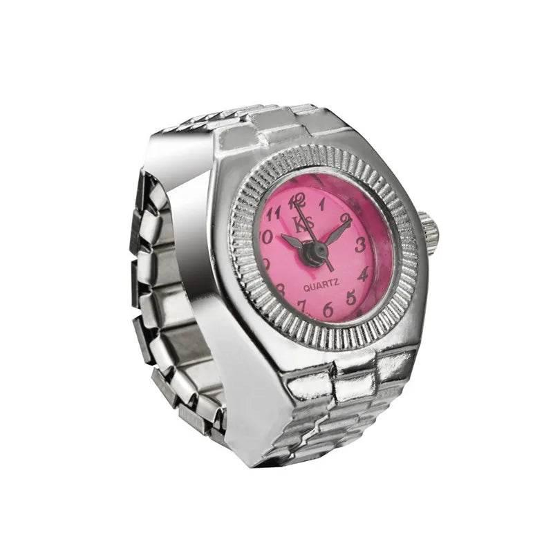 Vintage Punk Finger Watch Mini Elastic Strap Alloy Watches Couple Rings Jewelry Clock Retro Roman Quartz Watch Rings Women Men - Empire P.E