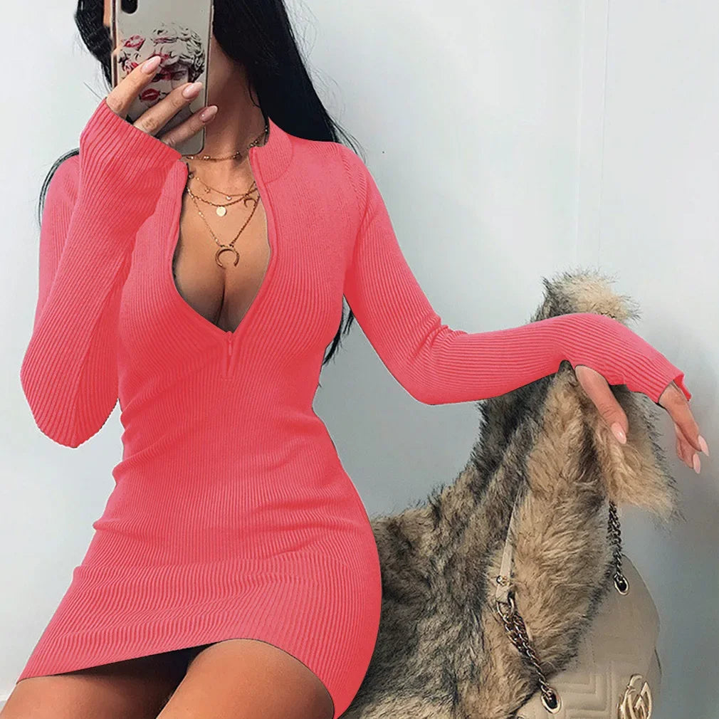Women Half Zip Up Bodycon Party Dress - Empire P.E