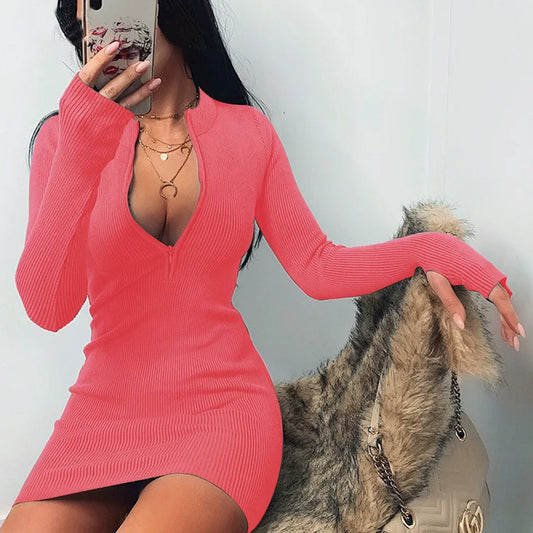 Women Half Zip Up Bodycon Party Dress - Empire P.E