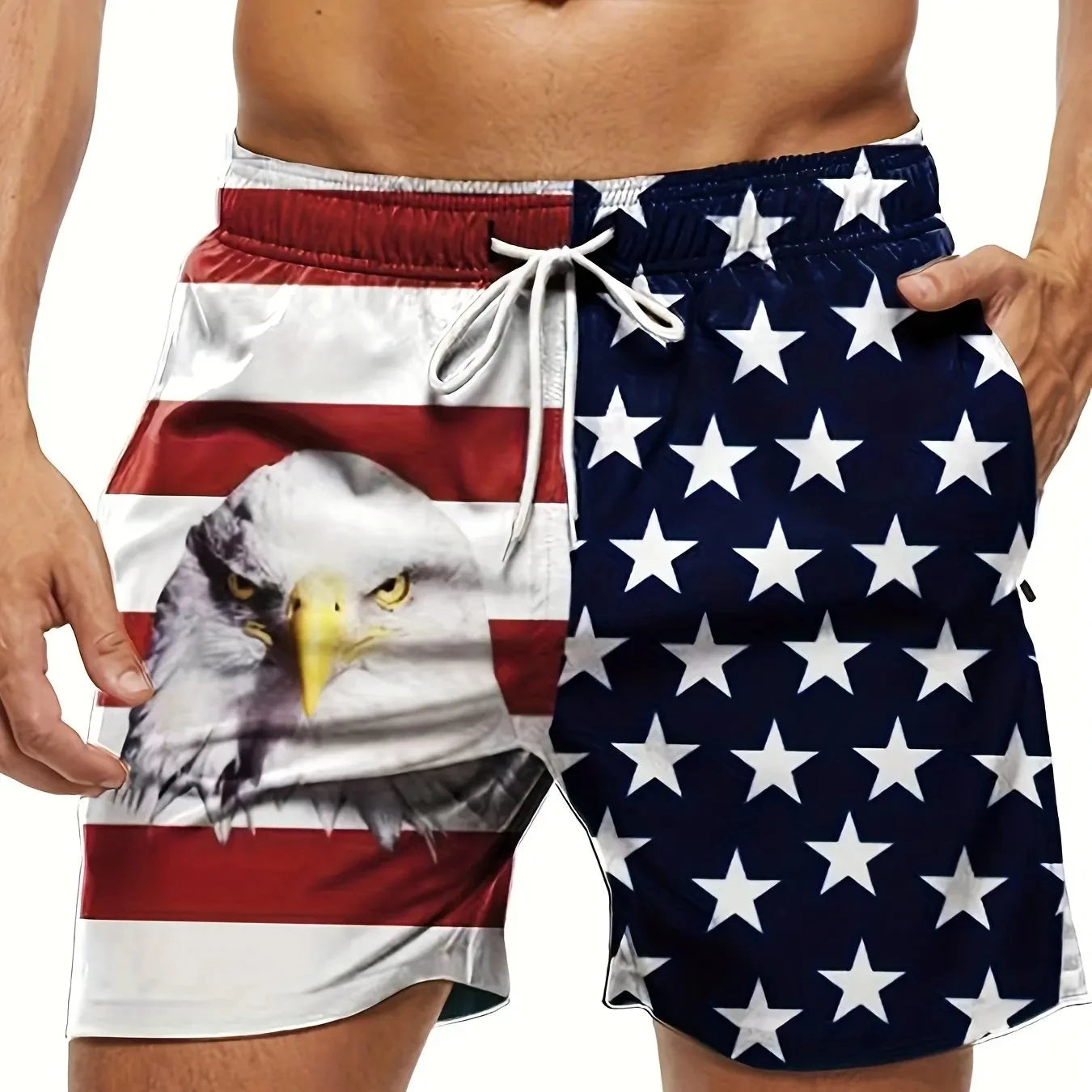 American Flag Print Swimwear Shorts
