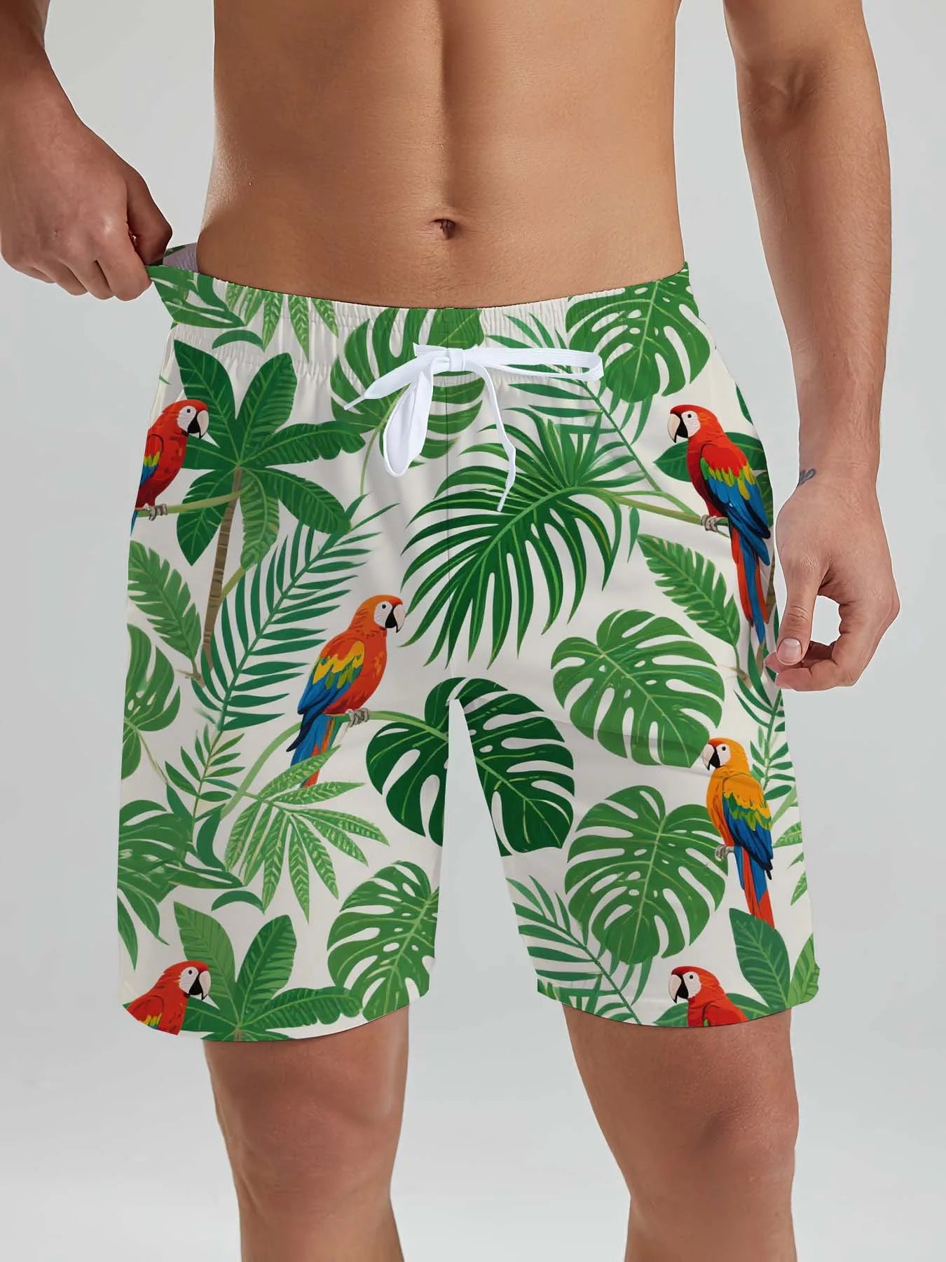Hawaiian Men's Tropical Plant 3D Printed Swin Trunks