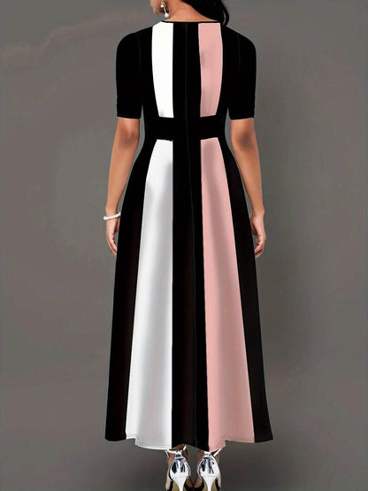Plus size summer new women's clothing dress, elegant slim fit, fashionable and contrasting color dress for commuting - Empire P.E