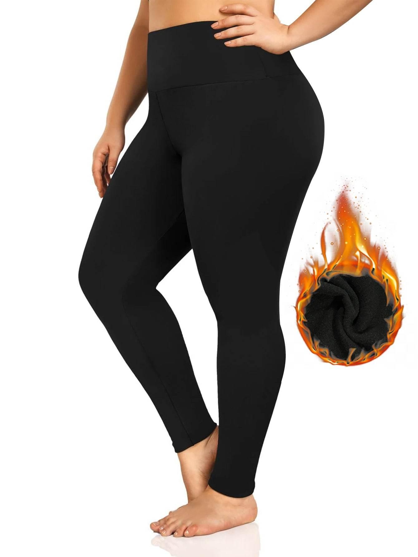 Autumn And Winter Solid Color Plus-size Nine-point Pants Black High-waisted Tight-fitting Leggings And Fleece Thick-legged Pants - Empire P.E