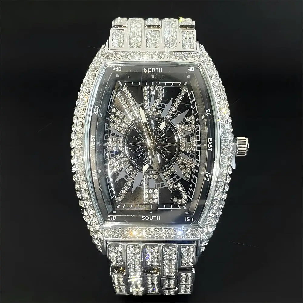 Men's  lce Diamond Sun Pattern Literal Quartz Wristwatch