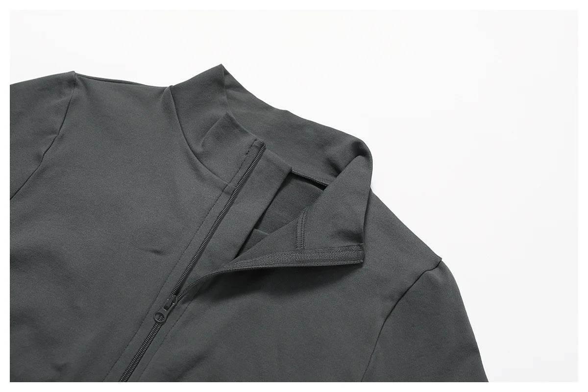 Women Seamless Zipper Jacket Yoga Long Sleeved Gym Top Ribbed Yoga Stand Collar Jacket Running Workout Sport Coat Women's Shirts - Empire P.E