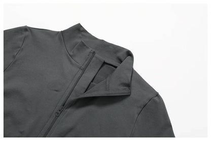 Women Seamless Zipper Jacket Yoga Long Sleeved Gym Top Ribbed Yoga Stand Collar Jacket Running Workout Sport Coat Women's Shirts - Empire P.E