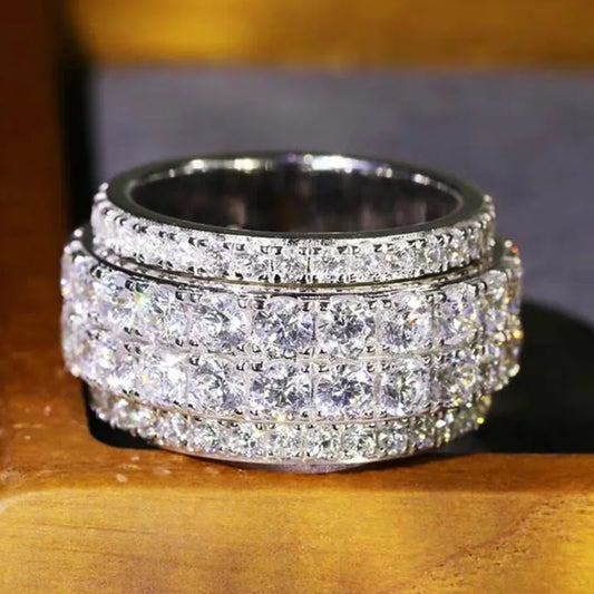 Huitan Full Bling Iced Out Cubic Zirconia Wide Ring