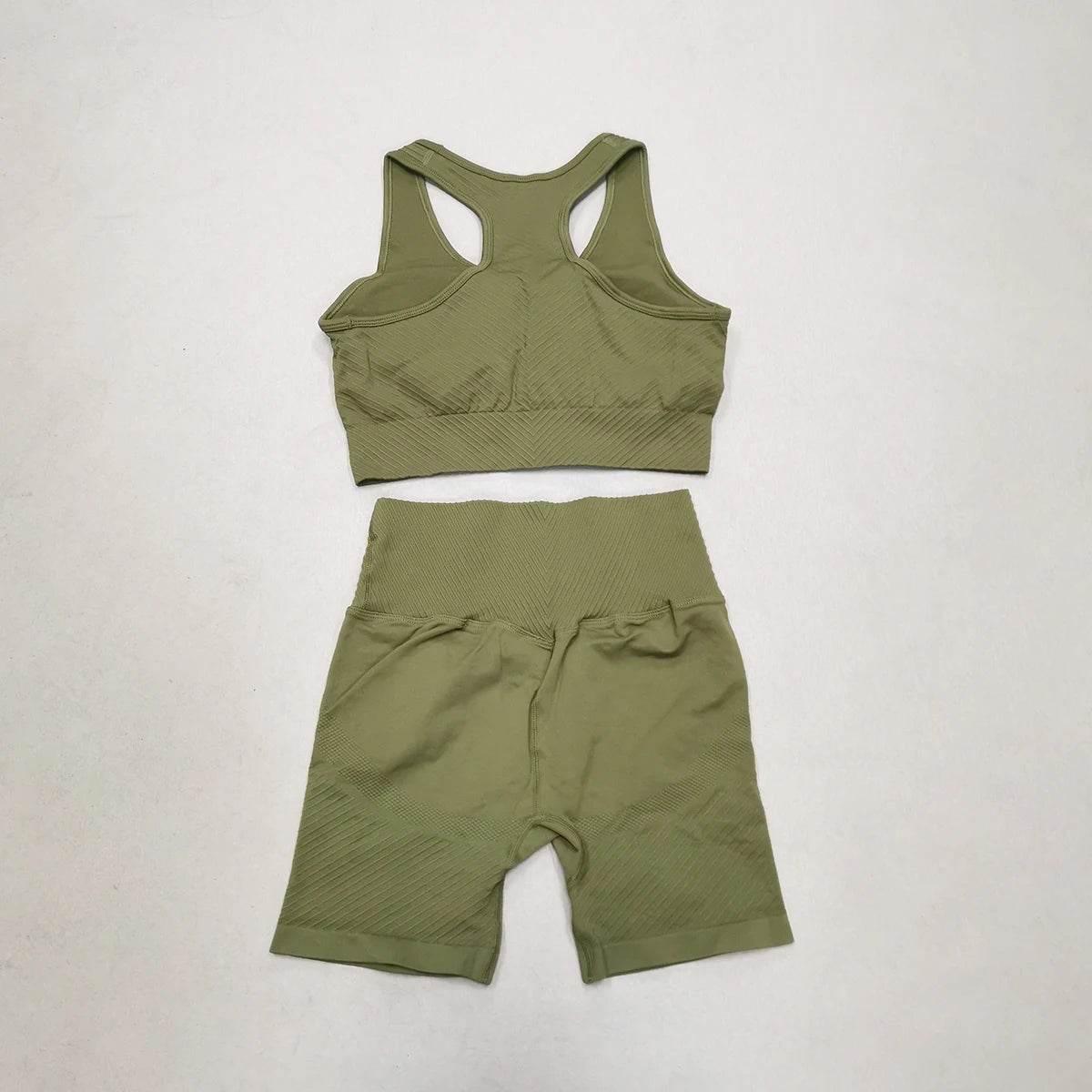 Women Yoga Set Seamless Gym Sportswear Long Seelves High Waist Leggings Sports Clothing Set Fitness Bra Vest Shorts Tracksuit - Empire P.E