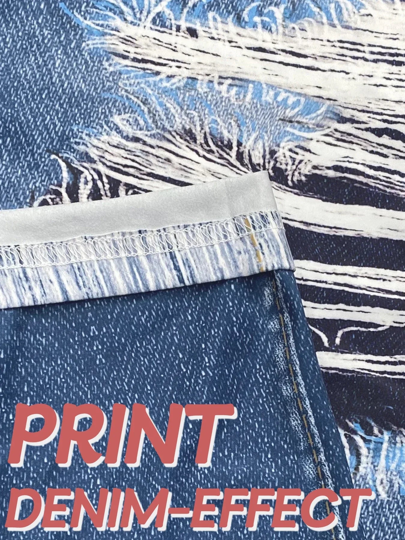 Plus Size Women's Tight Leggings Imitation Denim Print Ripped Pattern - Empire P.E