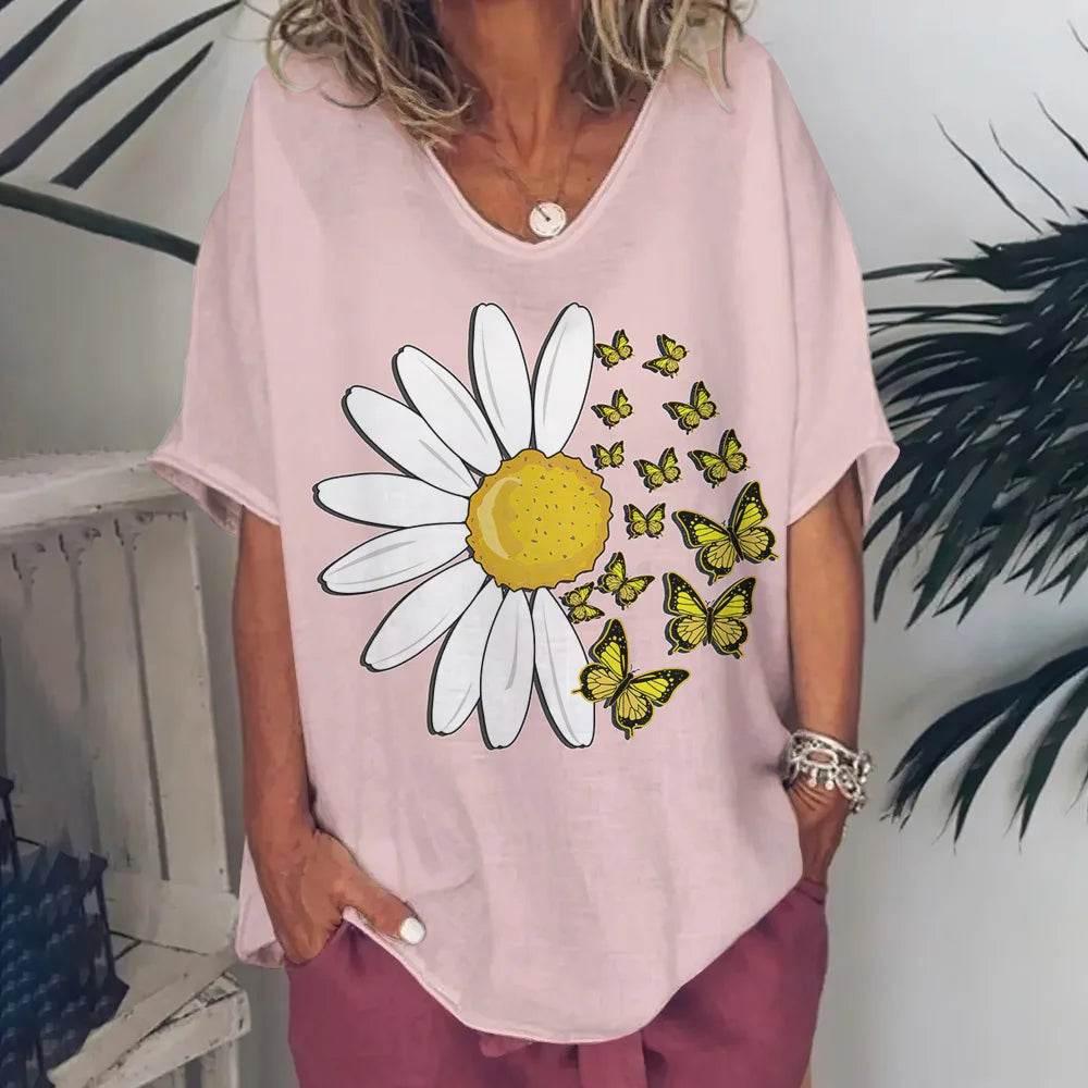 New Women'S T-Shirt Summer Short Sleeve V-Neck Top Loose Casual Female Clothing Streetwear Hip Hop Tee Harajuku T Shirt Pullover - Empire P.E
