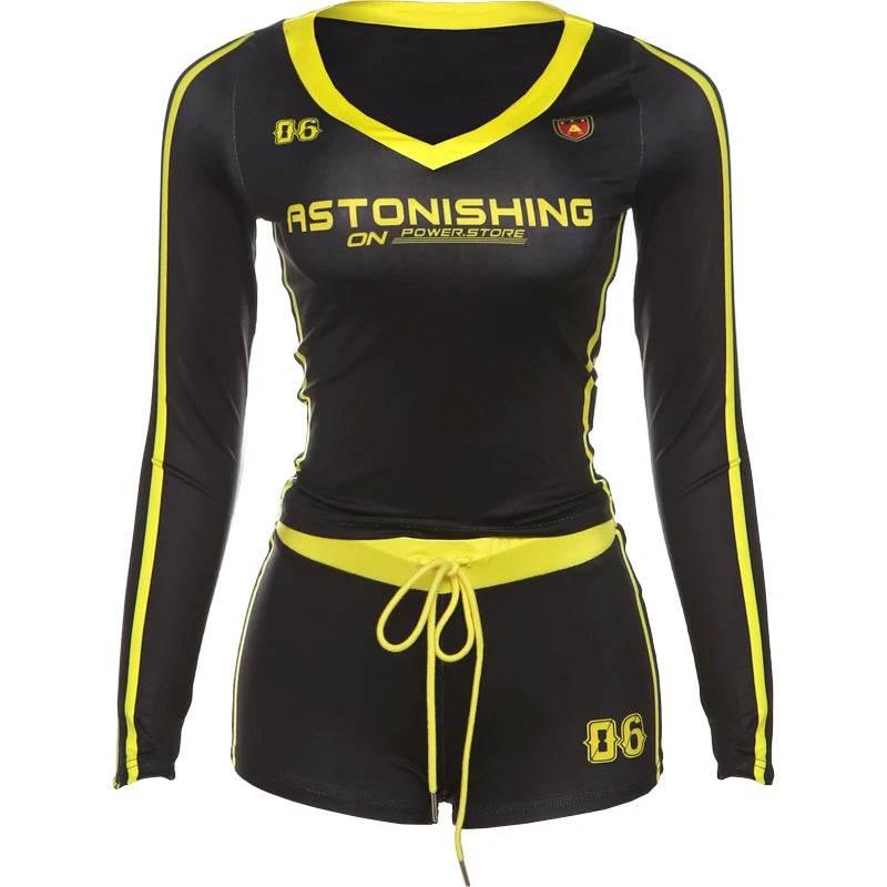 Nibber Women Tracksuit 2 Piece Set Stroke Tight Hipster Letter Print Sporty Casual Crop Tops+Shorts Vitality Matching Outfits - Empire P.E