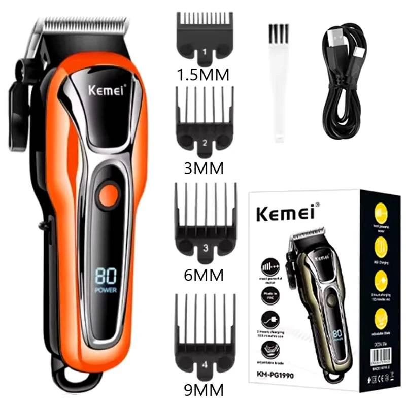 Kemei Professional Hair Clipper Electric Barber Clipper USB Rechargeable Hair Trimmer for Men LCD Display Haircut Set KM-PG1990 - Empire P.E