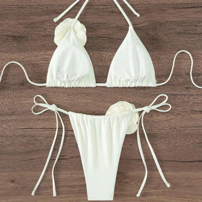 Sexy 3D Flowers Halter Strappy Bikini Swimsuit Two-pieces Bikini Set - Empire P.E
