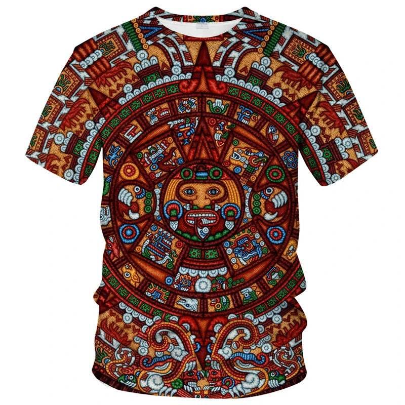 Retro Mexico Aztec Totem T-Shirt For Men Summer 3d Print Short Sleeve Tees Tops Mayan Culture Theme T Shirts Male Clothes - Empire P.E