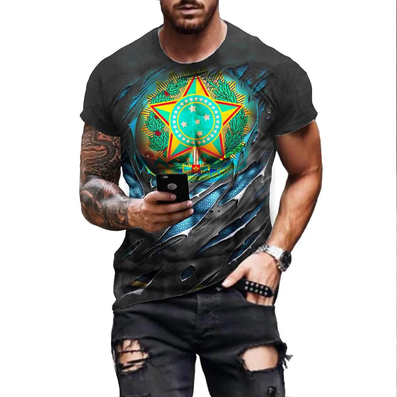 Man Fashion Brazil T Shirt Harajuku Men's Brasil Flag 3D Printing Casual Sports T-shirt Casual Short Sleeve Birl Tshirt - Empire P.E