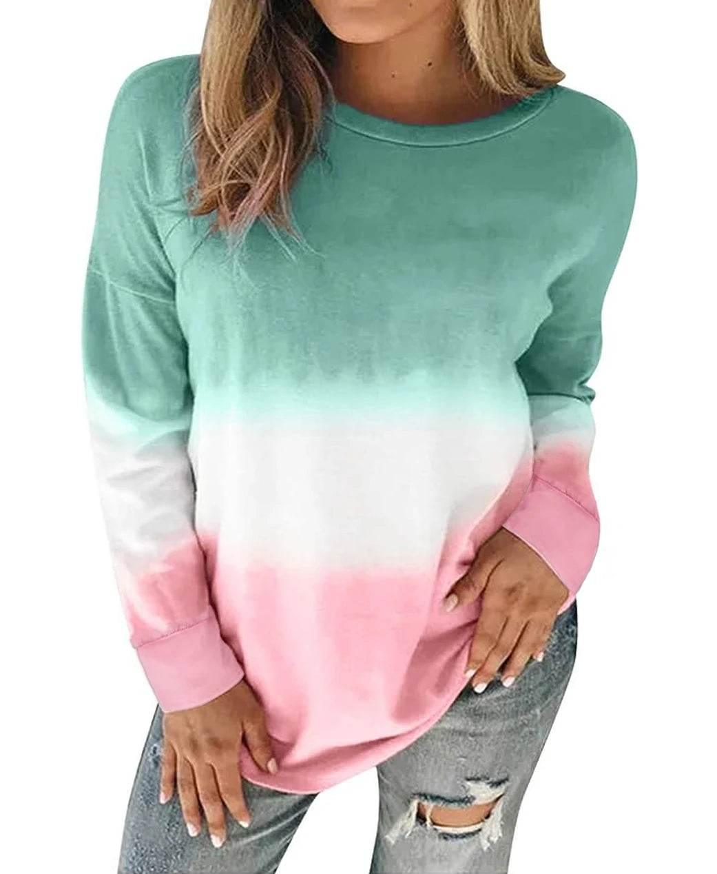Plus Size Sweatshirt for Women Trendy Long Sleeve Oversized Lightweight Tops Tie-Dye Printed Gradient Pullover Blouse - Empire P.E