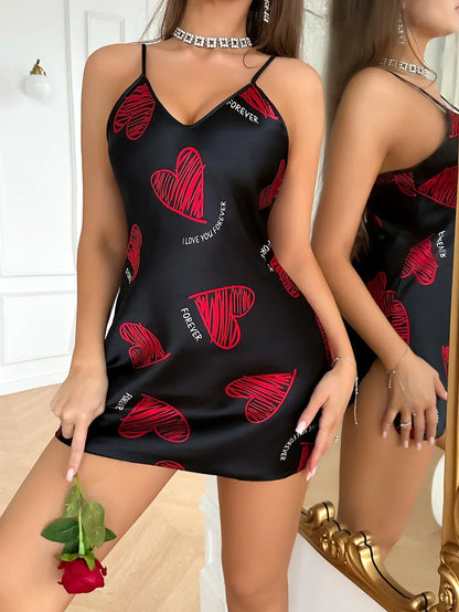 Print Satin Slip Nightdress V Neck Backless - Empire P.E