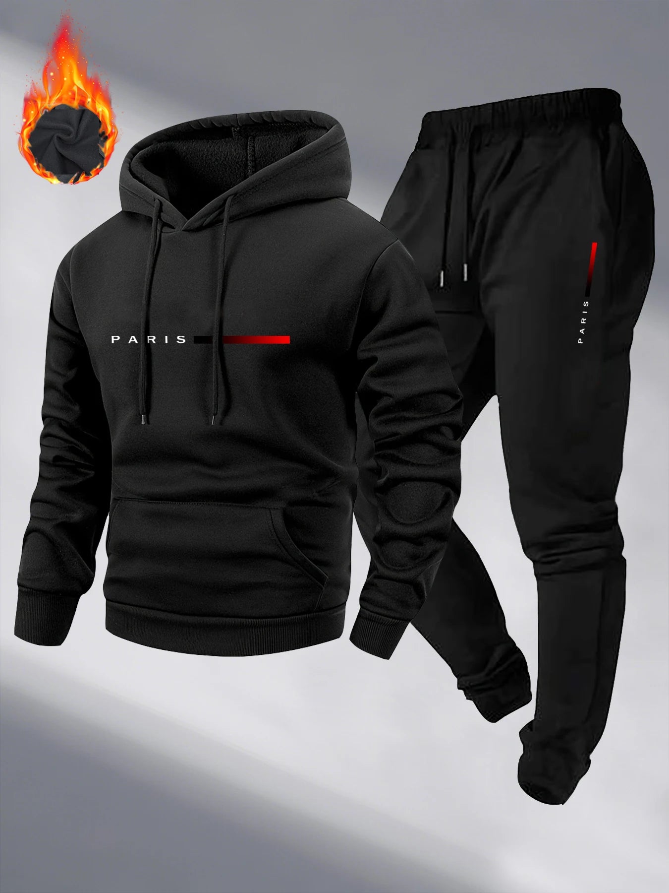 Paris Print Fashion Men's Hooded Tracksuit 2pcs